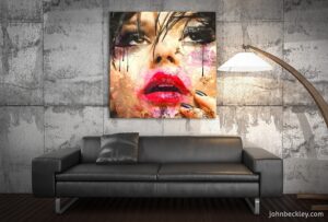 3D model of interior by night, poster on the wall, background mo