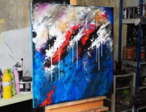 tableau abstrait bleu chevalet John Beckley