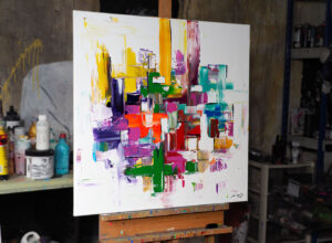 Tableau abstrait Nirvana sur chevalet